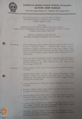 Surat Keputusan Kepala Kantor Arsip Daerah Provinsi Daerah Istimewa Yogyakarta nomor: 027/KEP/199...