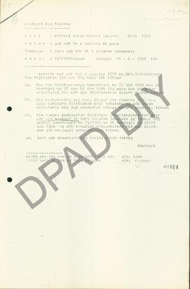Radiogram Menteri Dalam Negeri No: 138/3025/puod tanggal 15 Agustus 1985 kepada Gubernur Kepala D...