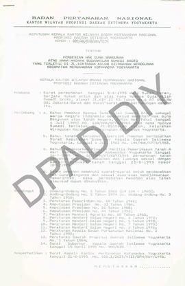 Surat Keputusan Kepala Kantor Wilayah Badan Pertanahan Nasional Provinsi DIY. No :  009 /SK / HGB...