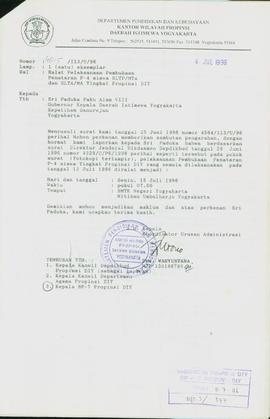 Surat dari Kepala Departemen Pendidikan dan Kebudayaan Kantor Wilayah Provinsi Daerah Istimewa Yo...