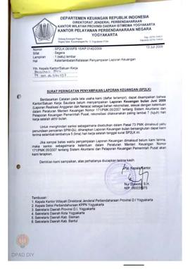 Surat KPPN Yogyakarta No SP2S-06/WPB.15/KP.0140/2009 tentang Pemberitahuan Pengenaan Sanksi karen...