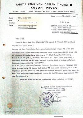 Surat susulan II dari Bupati/ Ketua PPD Tingkat II Kulon Progo Nomor 70 / LC.2/ IV/1982 tanggal 1...