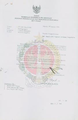 Surat dari Deputi Pendidikan atas nama Kepala BP-7 Pusat Kepada Kepala BP-7 Daerah Istimewa Yogya...