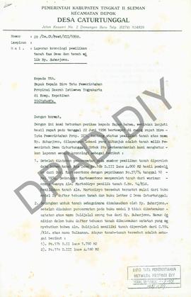 Surat dari Kepala Desa Catur Tunggal Mudiyanto kepada Kepala Biro Tata Pemerintahan Propinsi DIY ...