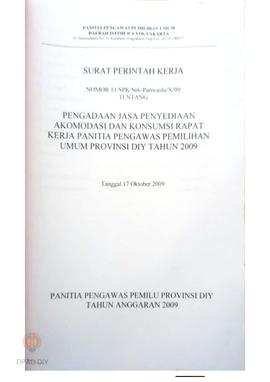 Surat Perintah Kerja No 11/SPK/Sek.PanwasluDIY/X/09 tentang Pengadaan Jasa Penyediaan Akomodasi d...