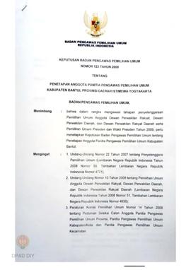 Keputusan Badan Pengawas Pemilihan Umum No. 122 tahun 2008 tentang Penetapan Anggota Penitia Peng...