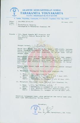 Surat dari Direktur Akademi Kesejahteraan Sosial Tarakanita Yogyakarta kepada Kepala BP-7 Provins...