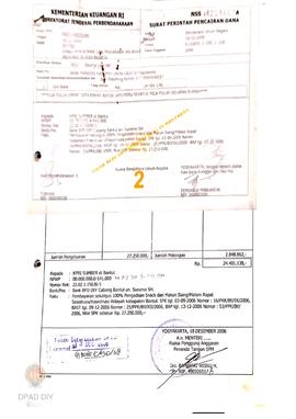 Surat Perintah Pencairan Dana kepada KPRI Sumber di Bantul, Yogyakarta untuk Pembayaran sekaligus...