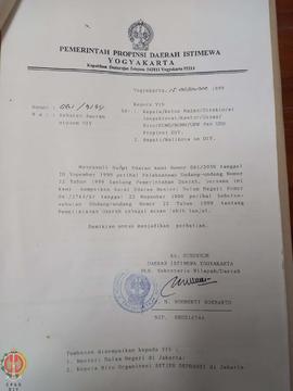Surat dari PLH/Pelaksana Harian Sekretariat Wilayah Daerah atas nama Gubernur Daerah Istimewa Yog...