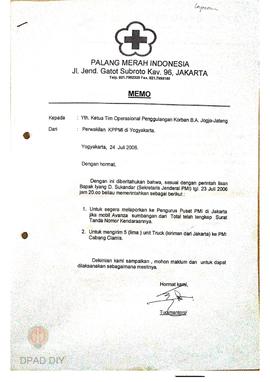 Memo kepada ketua tim Operasional  korban bencana alam Jogja Jawa Tengah dari perwakilan KPPMI Yo...