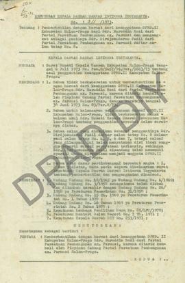 Surat Keputusan kepala daerah DIY No. 311/1973 tanggal 20 Agustus 1973 tentang pemberhentian deng...