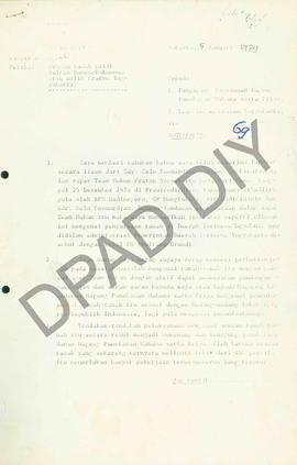Surat dari Sri  Sultan Hamengku Buwono IX kepada KPH wahana sarta kriya tentang penelusuran tanah...