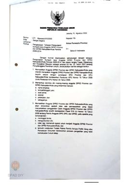 Surat dari Badan Pengawas Pemilihan Umum RI kepada Ketua Panwaslu Provinsi diseluruh Indonesia pe...