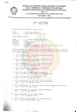 Surat Keterangan No: 893.3/955 dari Kepala BP-7 Daerah Istimewa Yogyakarta yang menerangkan H. Da...