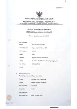 Laporan Hasil Pengawasan Pemilu Provinsi DIY perihal kampanye rapat umum PAN di Alun-Alun Selatan...
