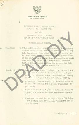 Surat Keputusan Menteri Dalam Negeri No : 83 Tahun 1984 tanggal 17 Nopember 1984 tentang Organisa...