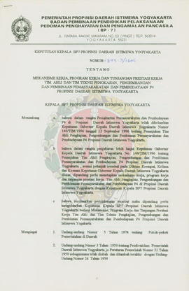 Surat Keputusan Kepala BP-7 Provinsi Daerah Istimewa Yogyakarta nomor: 893.3/1606 tentang mekanis...