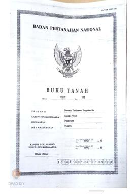 Buku Hak Milik tanah No. 117 atas nama KGPAA Pakualam VIII di Kecamatan Panjatan Desa Pleret.