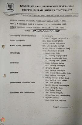 Susunan Panitia Pelaksana Peringatan Tanggap Warsa 1 Sura 1930 (1 Muharram 1418 H) Kantor Wilayah...