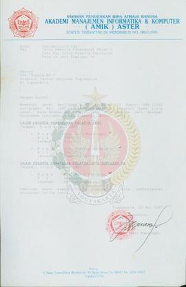 Surat dari Direktur Akademi Manajemen Informatika dan Komputer Yogyakarta kepada Kepal BP-7 Daera...