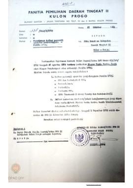 Surat dari Bupati/Ketua PPD II Kab. Kulon Progo No. 138/L.C.2/1982 tanggal 27 Oktober 1982 kepada...