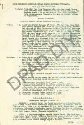 Surat keputusan Gubernur Kepala Daerah DIY, no. 92/HAK/KPTS/1979 tanggal 28 Desember 1979 tentang...