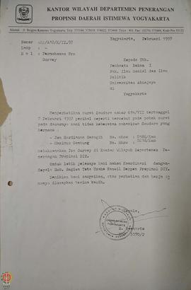 Surat dari Kepala Kantor Wilayah Departemen Penerangan Daerah Istimewa Yogyakarta kepada Pembantu...