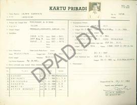 Kartu pribadi pegawai Dinas Pekerjaan Umum Pusat DIY Seksi Pengairan Tahun 1982