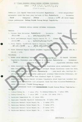 Surat Keputusan Gubernur Kepala DIY No. 127/Id2/KPTS/1986 tentang pemberian ijin kepada Pemerinta...