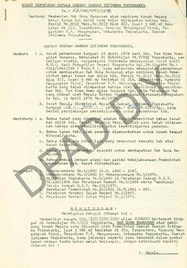 Surat keputusan Gubernur Kepala Daerah DIY, no. 66/HAK/KPTS/1979 tanggal 2 Juli 1979 tentang pemb...