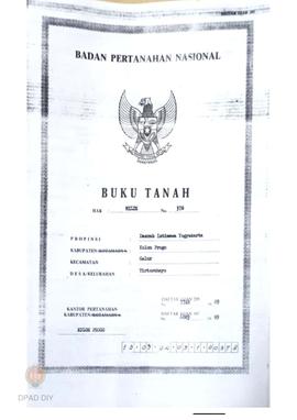 Buku Hak Milik tanah No. 378 atas nama KGPAA Pakualam VIII di Kecamatan Galur Desa Tirtorahayu.