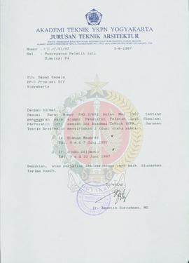 Surat dari Direktur Akademi Teknik YKPN Yogyakarta Jurusan Teknik Arsitektur kepada Kepala BP-7 P...