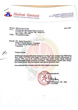 Surat dari Penanggungjawab Akademi Akuntansi Yayasan Keluarga Pahlawan Negara kepada Kepala BP-7 ...
