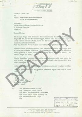 Surat dari Presiden Direktur RCTI, Ms. Kalie Siregar kepada Gubernur Daerah Istimewa Yogyakarta t...