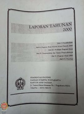 Laporan Tahunan Tahun 2000 Kantor Arsip Daerah Provinsi Daerah Istimewa Yogyakarta.