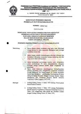 Surat Keputusan Pemimpin Proyek Pembinaan dan Pengembangan P-4 Nomor: 003/333 tentang Penetapan P...