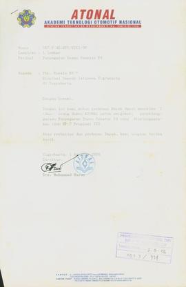 Surat dari Direktur Akademi Teknologi Otomotif Nasional (ATONAL) kepada Kepala Badan Pembina Pend...