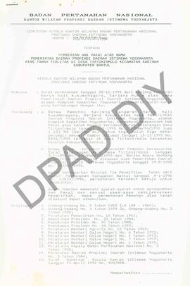 Surat Keputusan Kepala   Kantor Wilayah Badan Pertanahan Nasional Provinsi DIY. No : 725/SK / HP ...