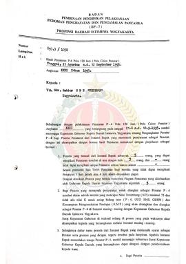 Bendel Surat dari Kepala BP-7 Daerah Istimewa Yogyakarta kepada Rektor Universitas Pembangunan Na...