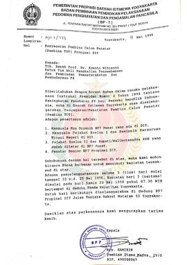 Surat dari Kepala BP-7 Daerah Istimewa Yogyakarta kepada Bapak Prof. Dr. Koento Wibisono Ketua Ti...