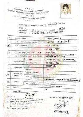 Data peserta penataran P-4 Pola Pendukung 100 jam Angkatan II tahun 1985/1986 Kelas Bangsa Kelomp...