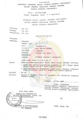 Petikan Keputusan Gubernur Kepala Daerah Istimewa Yogyakarta Selaku Pembina Penataran Tingkat Pro...