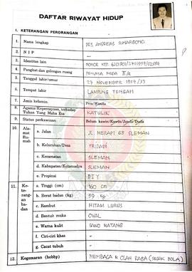 Daftar Riwayat Hidup Calon Peserta Penataran P-4 Kelas Bangsa I atas nama Drs. Andreas Suhargono ...