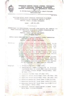 Bendel Keputusan Kepala BP-7 Provinsi Daerah Istimewa Yogyakarta Tentang Pembentukan Tim Penyelen...
