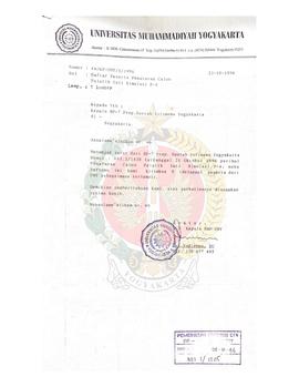 Surat dari Rektor ub Kepala Bagian Administrasi Umum Universitas Muhammadiyah Yogyakarta kepada K...
