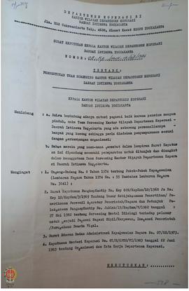 Surat Keputusan Kepala Kantor Wilayah Departemen Koperasi Provinsi Daerah Istimewa Yogyakarta Nom...