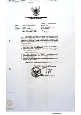 Surat dari Badan Pengawas Pemilihan Umum RI kepada Ketua Panwaslu Provinsi se-Indonesia perihal p...