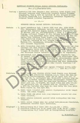 Surat Keputusan Gubernur Kepala DIY, No. 813/Hak/Kpts/1982 tanggal          31 Juli 1982 tentang ...