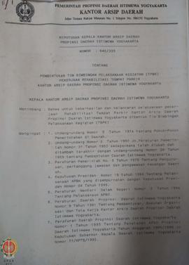Surat Keputusan Kepala Kantor Arsip Daerah Provinsi Daerah Istimewa Yogyakarta nomor: 640/333 ten...