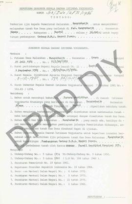 Surat Keputusan Gubernur DIY No. 63/Id2/KPTS/1986 tentang pemberian ijin kepada Pemerintah Kalura...